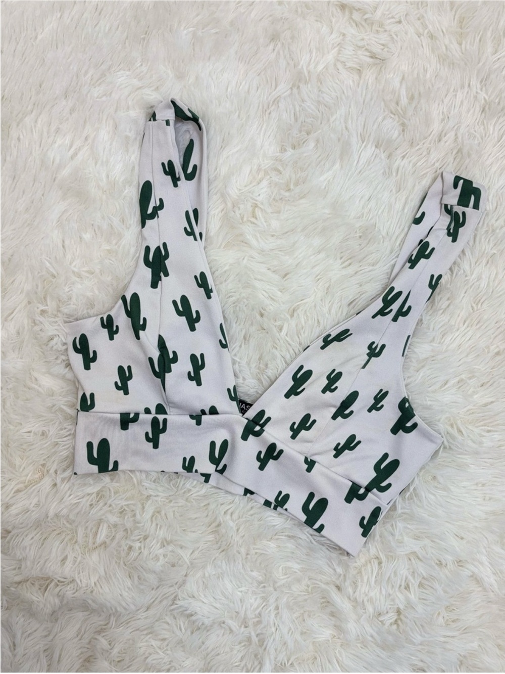 Nasty Gal White Bikini Top with Green Cactus Print